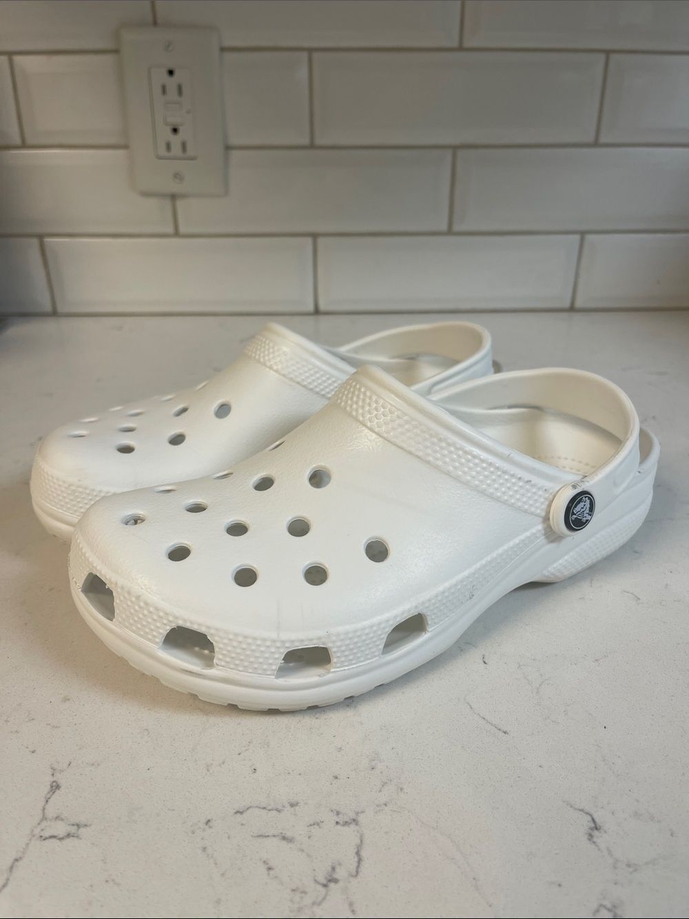 Crocs Classic Clog White Fun Rubber Shoes Unisex Adult M6 / W8 Style # 10001